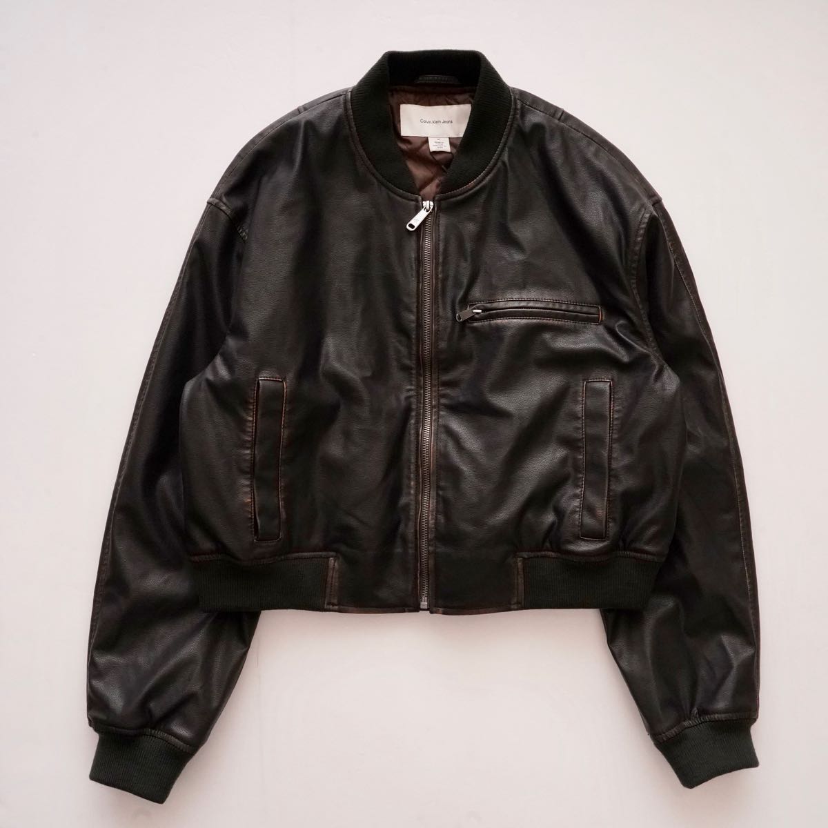 CK カルバンクラインジーンズ ダークブラウン レザー風ブルゾン ボンバージャケット CALVIN KLEIN JEANS DARK BROWN BOMBER JACKET WOMENS