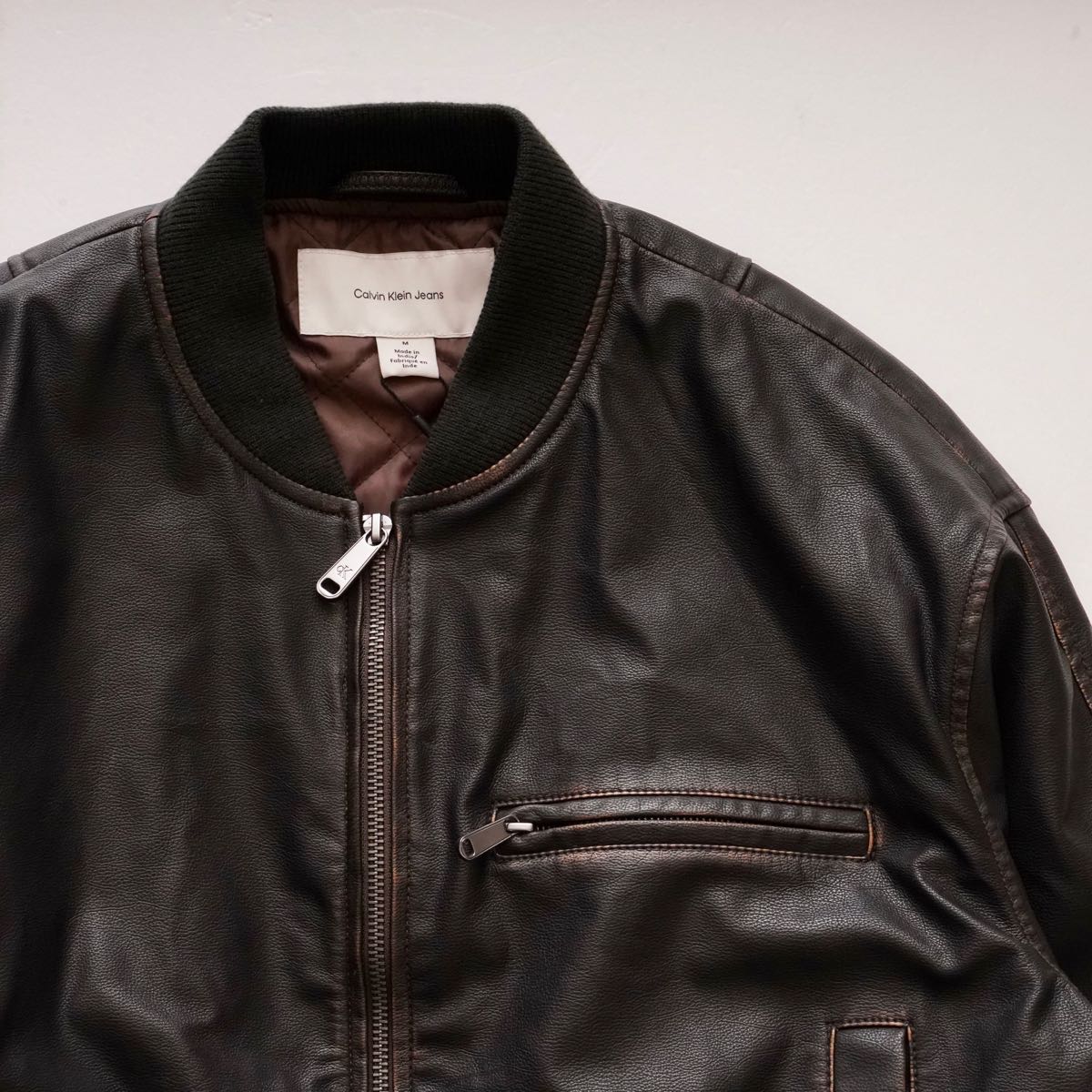 CK カルバンクラインジーンズ ダークブラウン レザー風ブルゾン ボンバージャケット CALVIN KLEIN JEANS DARK BROWN BOMBER JACKET WOMENS