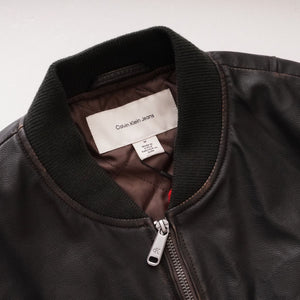 CK カルバンクラインジーンズ ダークブラウン レザー風ブルゾン ボンバージャケット CALVIN KLEIN JEANS DARK BROWN BOMBER JACKET WOMENS