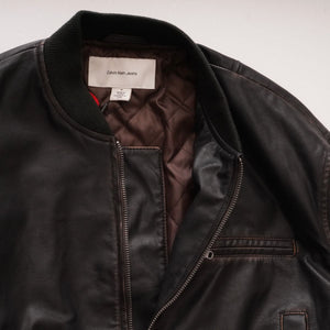 CK カルバンクラインジーンズ ダークブラウン レザー風ブルゾン ボンバージャケット CALVIN KLEIN JEANS DARK BROWN BOMBER JACKET WOMENS