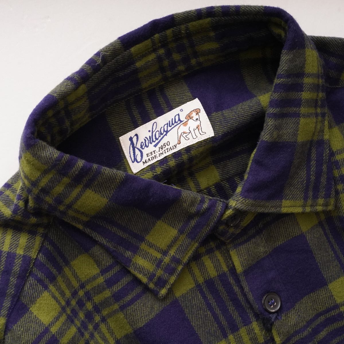 BEVILACQUA ベヴィラクア イタリア製 コットン グリーン×ネイビー チェックプルオーバー ネルシャツ GREEN×NAVY COTTON CHECK FLANNEL SHIRT WOMEN