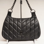 画像をギャラリービューアに読み込む, KARL LAGERFELD PARIS カールラガーフェルド ブラック レザー キルティング ショルダー バッグ BLACK LEATHER QUILTED SHOULDER BAG
