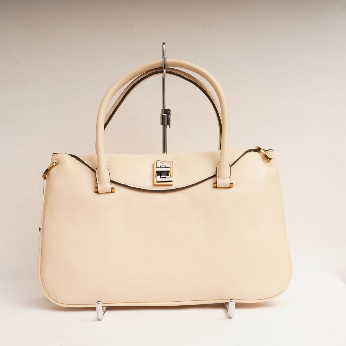 KARL LAGERFELD PARIS カールラガーフェルド L クリーム レザー ハンドバッグ＆ショルダーバッグ CREAM LEATHER HAND BAG & SHOULDER BAG ラージ