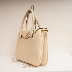 KARL LAGERFELD PARIS カールラガーフェルド L クリーム レザー ハンドバッグ＆ショルダーバッグ CREAM LEATHER HAND BAG & SHOULDER BAG ラージ