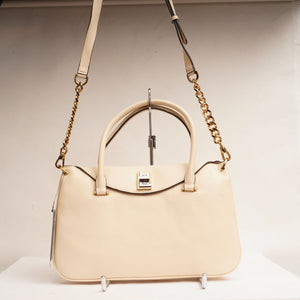 KARL LAGERFELD PARIS カールラガーフェルド L クリーム レザー ハンドバッグ＆ショルダーバッグ CREAM LEATHER HAND BAG & SHOULDER BAG ラージ