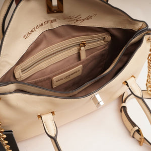 KARL LAGERFELD PARIS カールラガーフェルド L クリーム レザー ハンドバッグ＆ショルダーバッグ CREAM LEATHER HAND BAG & SHOULDER BAG ラージ