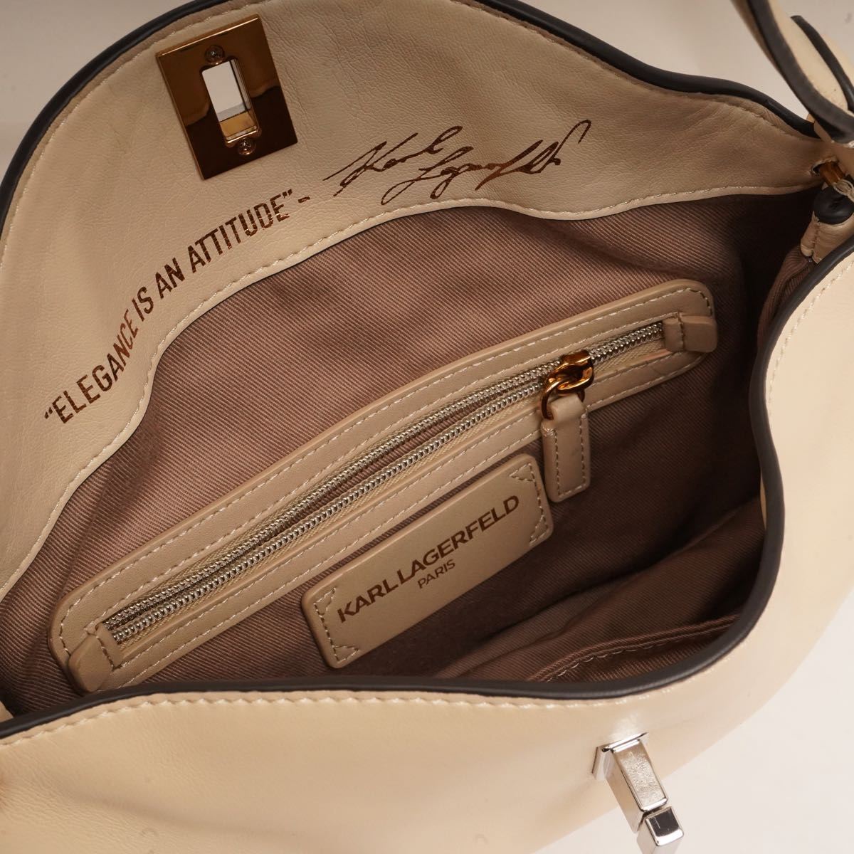 KARL LAGERFELD PARIS カールラガーフェルド M クリーム レザー ショルダーバッグ CREAM LEATHER SHOULDER BAG ミディアム