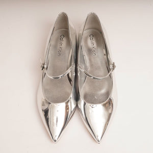 CK カルバンクライン シルバー ポインテッド ストラップパンプス CALVIN KLEIN SILVER POINTED PUMPS WOMENS