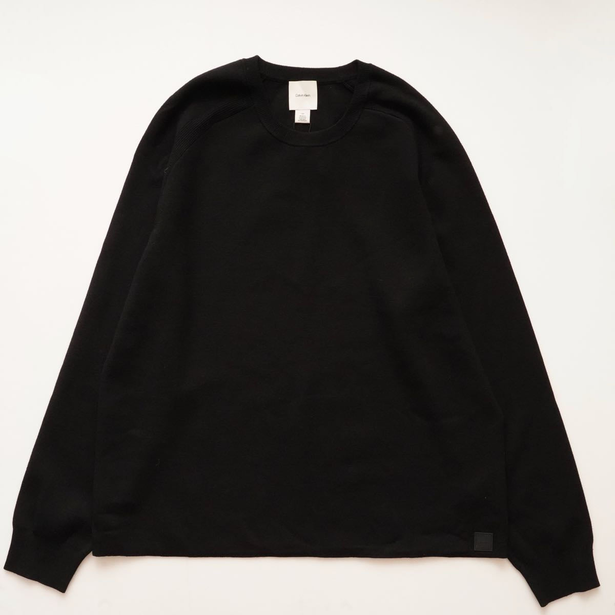 CK カルバンクライン ブラック クルーネックラグランニット CALVIN KLEIN BLACK RAGLAN CREW-NECK SWEATER MENS