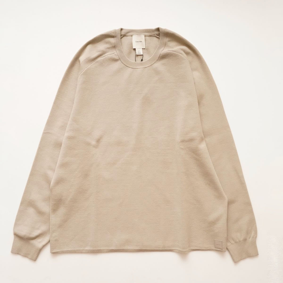 CK カルバンクライン カーキグレー クルーネックラグランニット CALVIN KLEIN KHAKI GRAY RAGLAN CREW-NECK SWEATER MENS