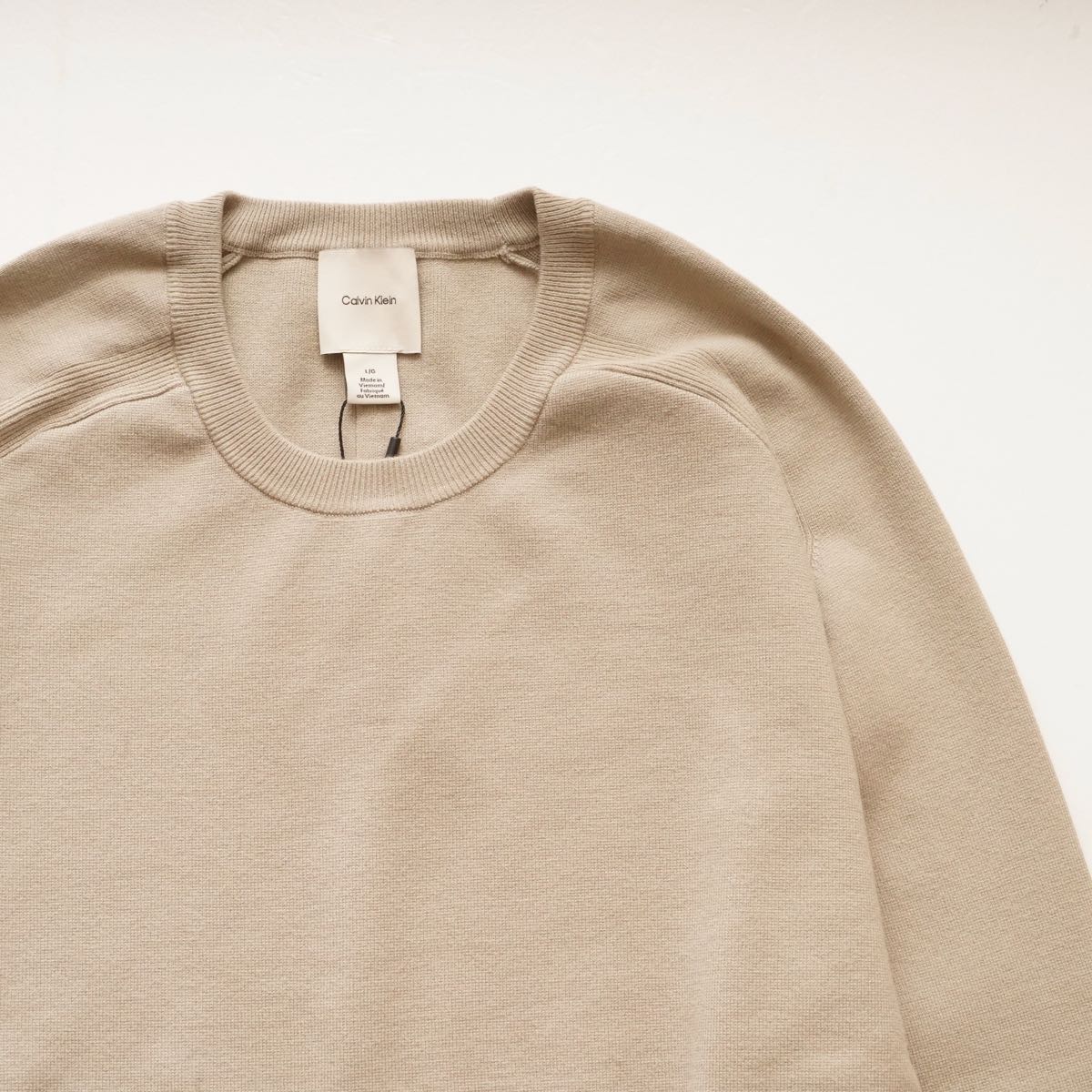 CK カルバンクライン カーキグレー クルーネックラグランニット CALVIN KLEIN KHAKI GRAY RAGLAN CREW-NECK SWEATER MENS