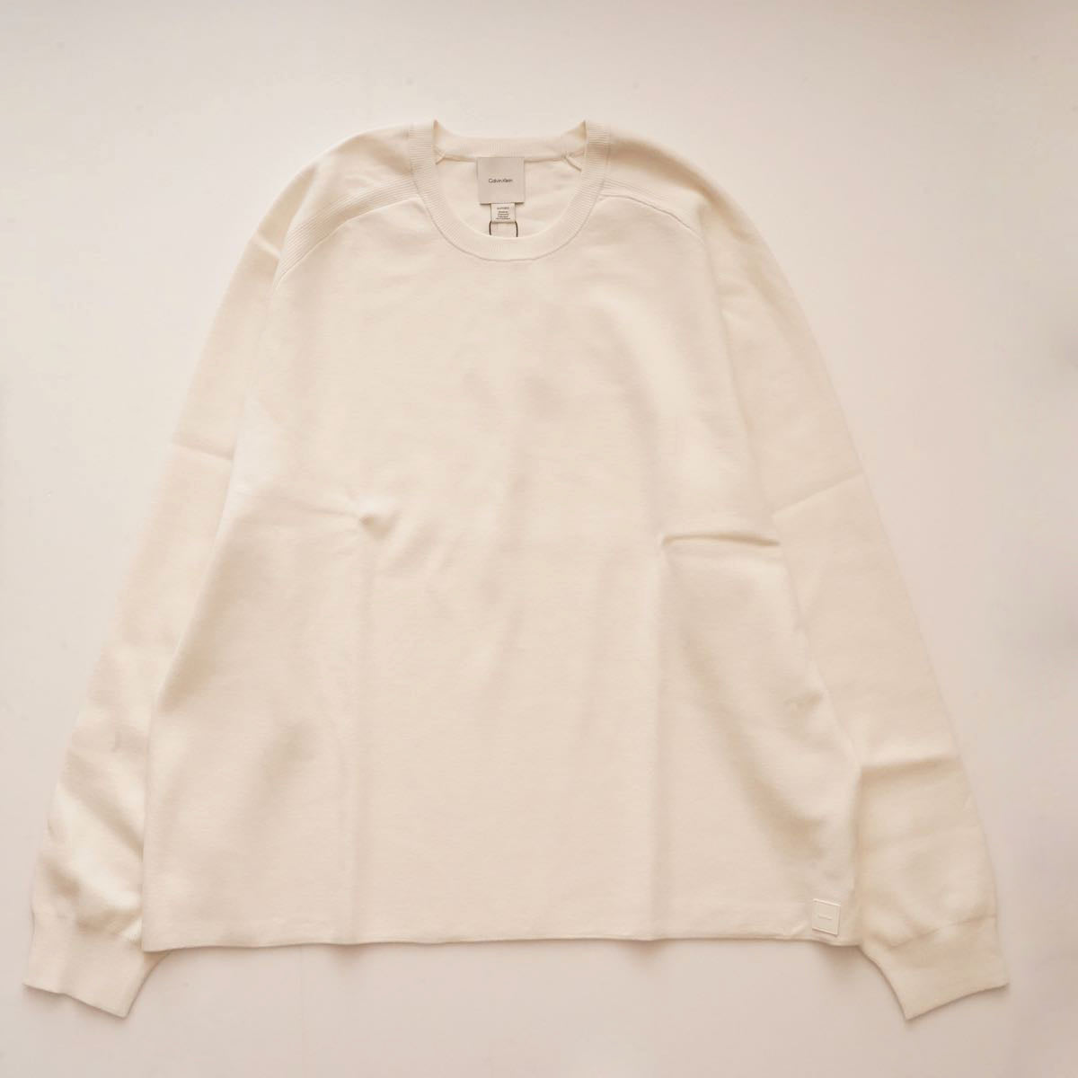 CK カルバンクライン ホワイト クルーネックラグランニット CALVIN KLEIN WHITE RAGLAN CREW-NECK SWEATER MENS