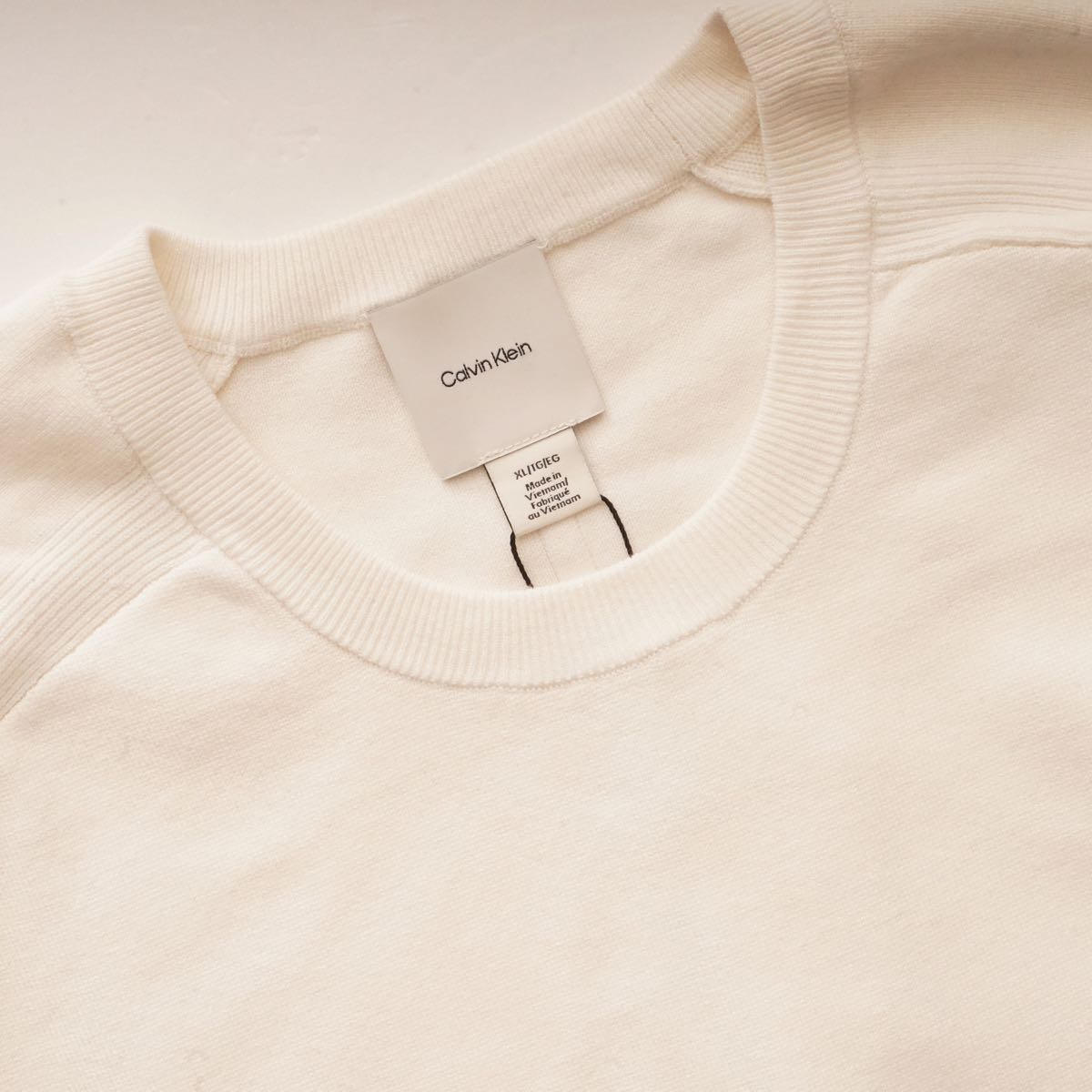CK カルバンクライン ホワイト クルーネックラグランニット CALVIN KLEIN WHITE RAGLAN CREW-NECK SWEATER MENS