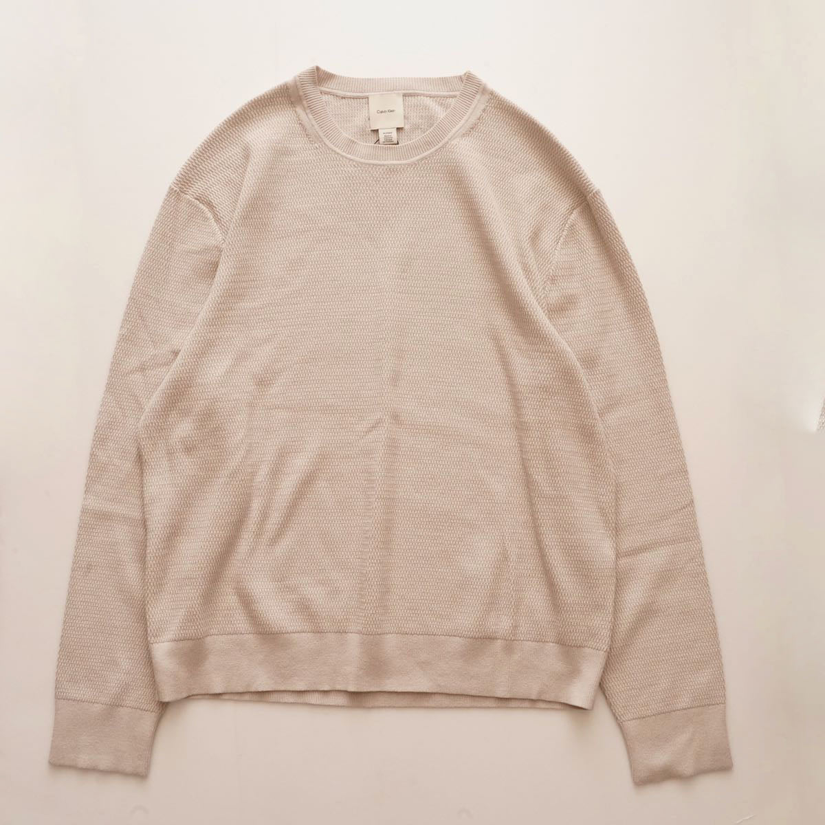 CK カルバンクライン ライトグレー クルーネック ワッフルニット CALVIN KLEIN LIGHT GRAY WAFFLE CREW-NECK SWEATER MENS