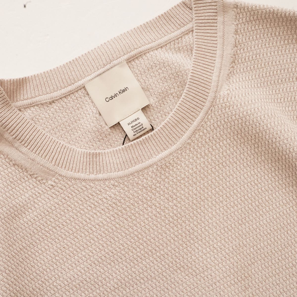CK カルバンクライン ライトグレー クルーネック ワッフルニット CALVIN KLEIN LIGHT GRAY WAFFLE CREW-NECK SWEATER MENS