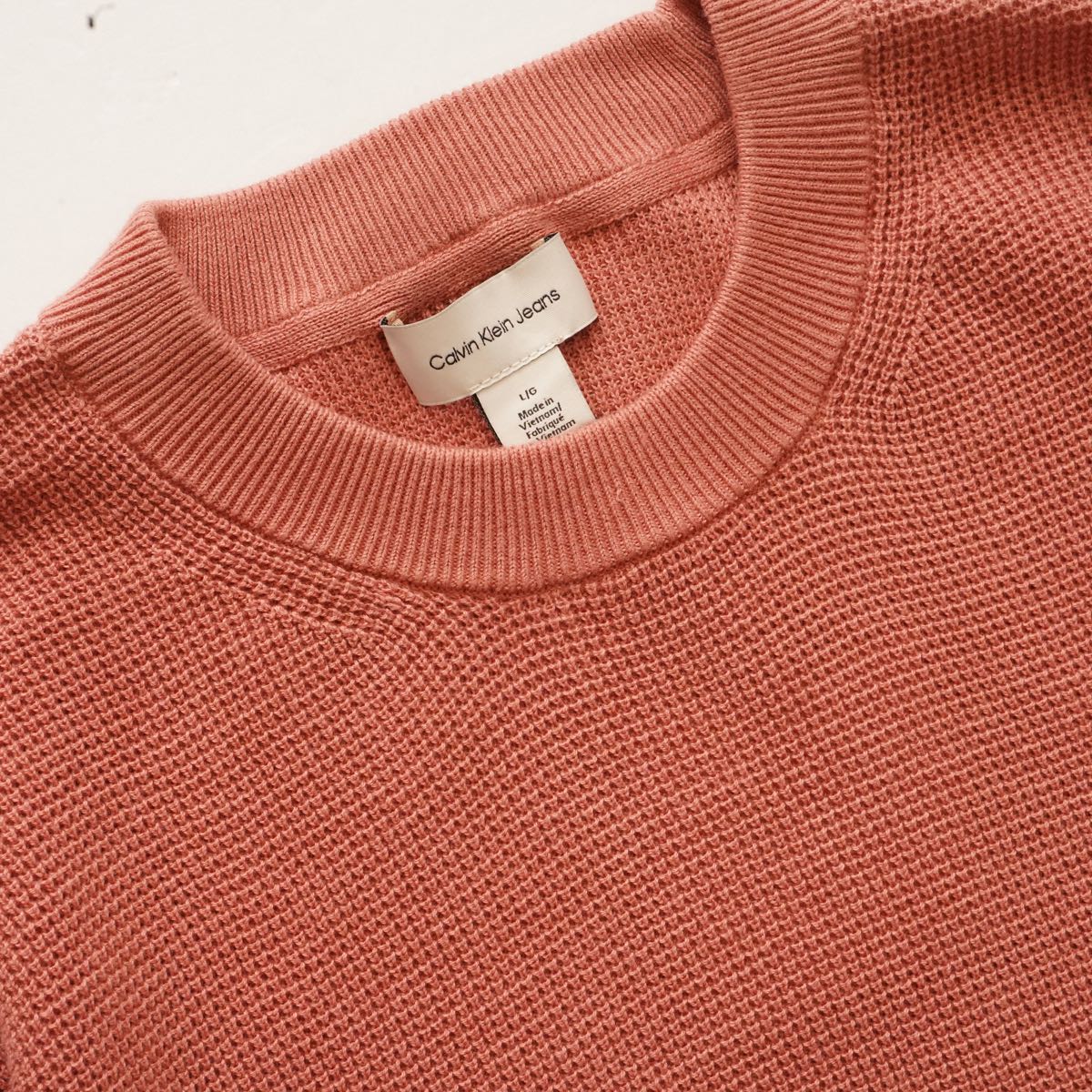 CK カルバンクライン ダスティピンク クルーネック ワッフルニット CALVIN KLEIN DUSTY PINK WAFFLE CREW-NECK SWEATER MENS