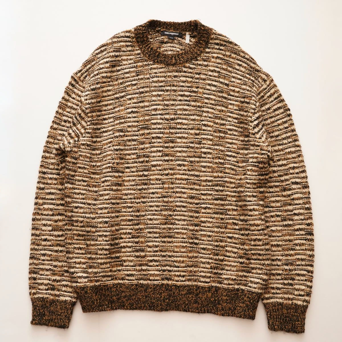 KARL LAGERFELD PARIS カールラガーフェルド パリ ベージュ×ブラウン系  ミックスニット セーター BEIGE BROWN MIX KNIT SWEATER MEN
