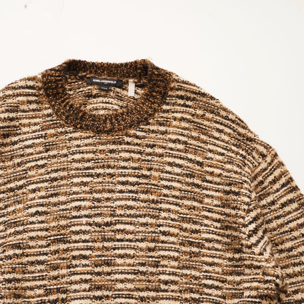 KARL LAGERFELD PARIS カールラガーフェルド パリ ベージュ×ブラウン系  ミックスニット セーター BEIGE BROWN MIX KNIT SWEATER MEN