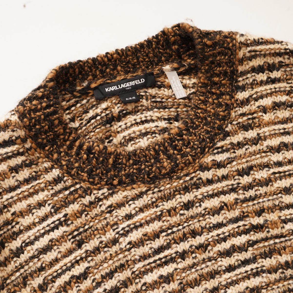 KARL LAGERFELD PARIS カールラガーフェルド パリ ベージュ×ブラウン系  ミックスニット セーター BEIGE BROWN MIX KNIT SWEATER MEN
