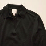 画像をギャラリービューアに読み込む, CK カルバンクライン ブラック 長袖 スキッパーポロニット CALVIN KLEIN BLACK LONG-SLEEVE POLO SWEATER WOMENS
