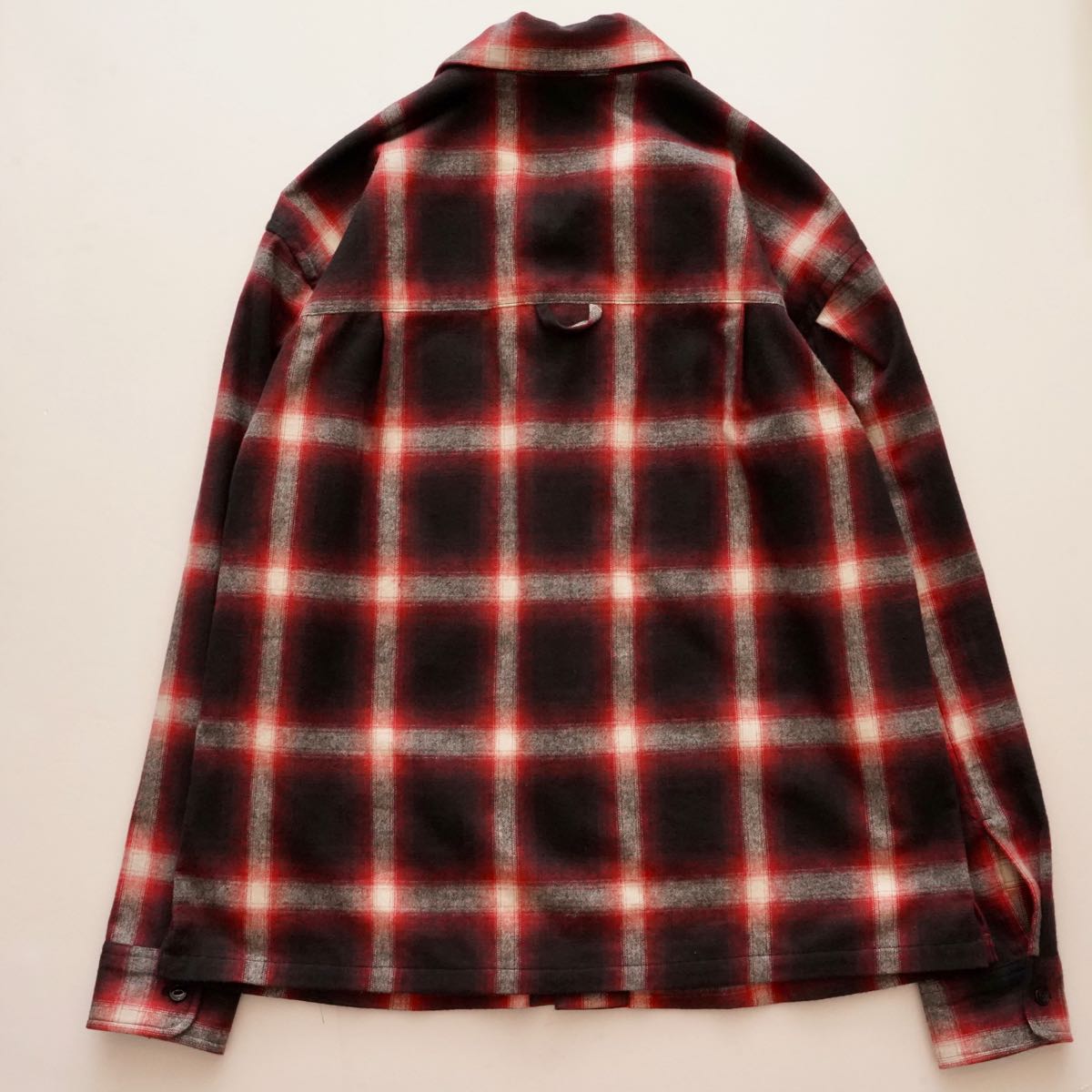 ADOLUVLE アドラーブル レッド×ブラック フランネル オンブレチェック オープンカラーシャツ 開襟 シャツジャケット RED BLACK FLANNEL OMBRE CHECK SHIRT MENS