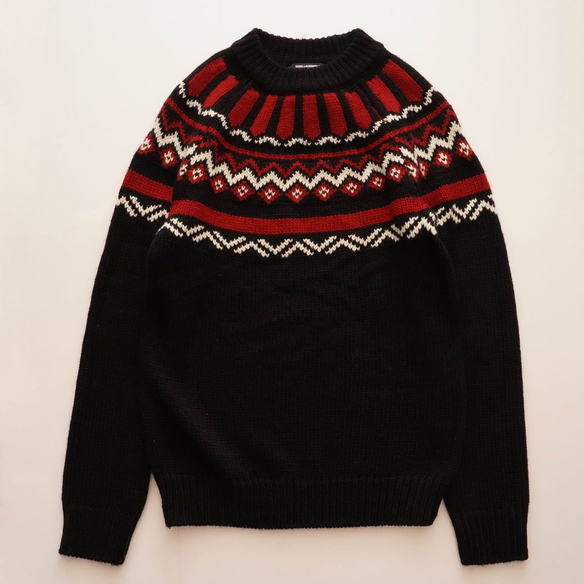 KARL LAGERFELD PARIS カールラガーフェルド パリ ブラック×レッド系  ノルディックニット セーター BLACK RED NORDIC KNIT SWEATER MEN