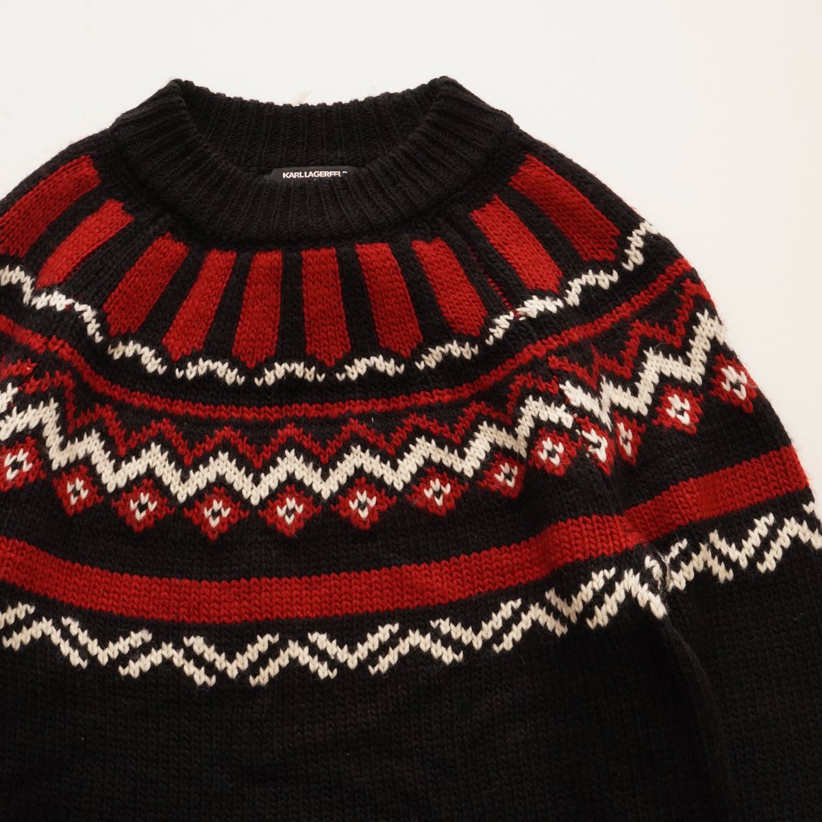 KARL LAGERFELD PARIS カールラガーフェルド パリ ブラック×レッド系  ノルディックニット セーター BLACK RED NORDIC KNIT SWEATER MEN