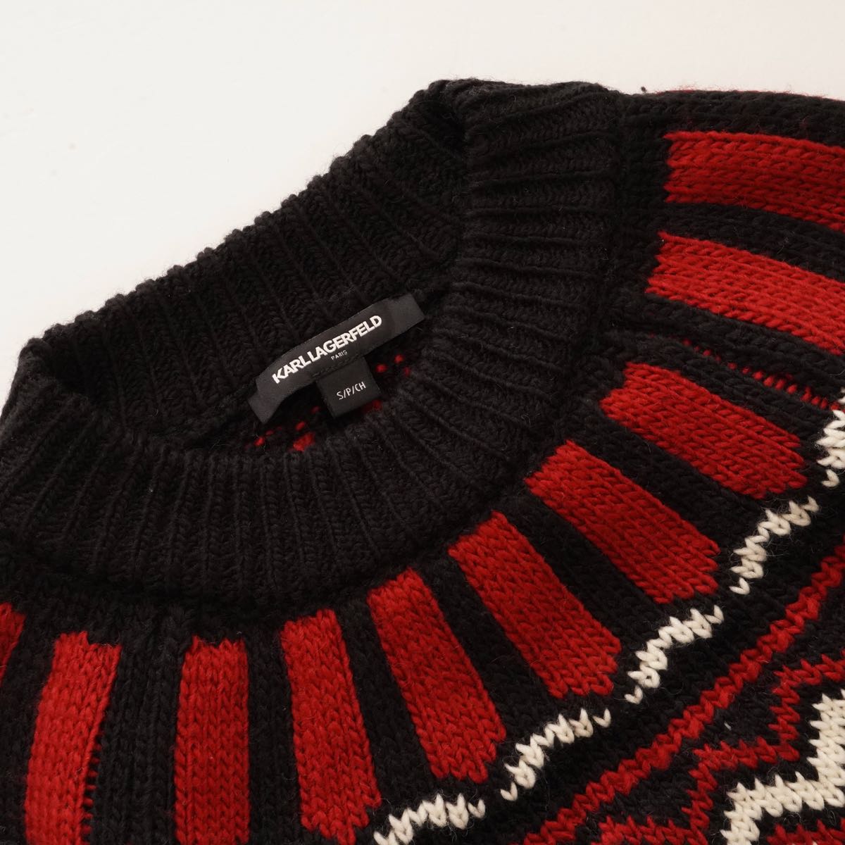 KARL LAGERFELD PARIS カールラガーフェルド パリ ブラック×レッド系  ノルディックニット セーター BLACK RED NORDIC KNIT SWEATER MEN