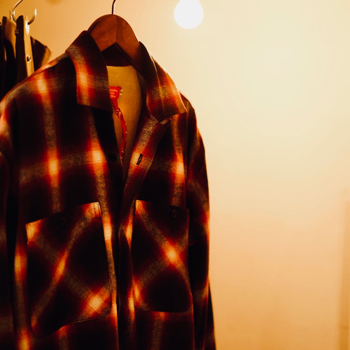 ADOLUVLE アドラーブル レッド×ブラック フランネル オンブレチェック オープンカラーシャツ 開襟 シャツジャケット RED BLACK FLANNEL OMBRE CHECK SHIRT MENS