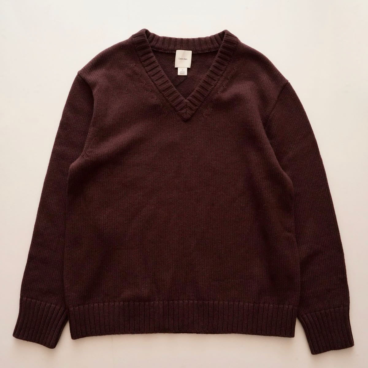 CK calvin klein カルバンクライン ボルドーブラウン Vネックニット 