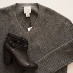 画像をギャラリービューアに読み込む, CK カルバンクライン グレー リブ Vネックセーター ウールミックスニット CALVIN KLEIN GRAY V-NECK SWEATER RIB KNIT WOMENS
