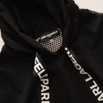 画像をギャラリービューアに読み込む, KARL LAGERFELD PARIS カールラガーフェルド パリ ブラック バックメッシュ ノースリーブ フーディ BLACK BACK MESH HOODIE WOMEN
