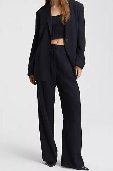 CK カルバンクライン ブラック リラックス ソフトツイル タック トラウザーパンツ CALVIN KLEIN BLACK RELAXED PLEATED TROUSER WOMENS