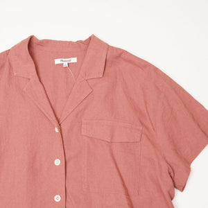 メイドウェル ピンク リネンブレンド キャンプシャツ MADEWELL PINK LINEN-BLEND CAMP SHIRT WOMENS