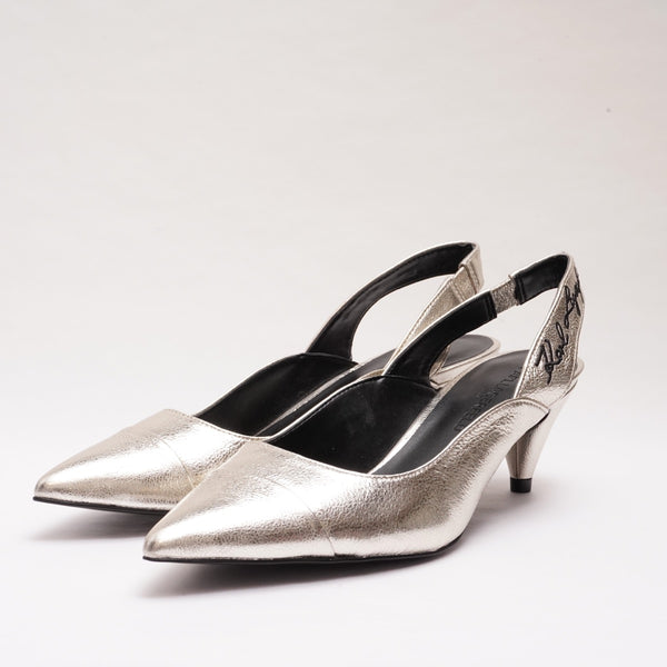 KARL LAGERFELD PARIS カールラガーフェルド シルバー バックストラップ パンプス SILVER PUMPS WOMEN