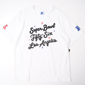 STARTER x MSX スターター ホワイト ロサンゼルス Tシャツ MICHAEL STRAHAN SUPER BOWL 56 LOS ANGELES WHITE