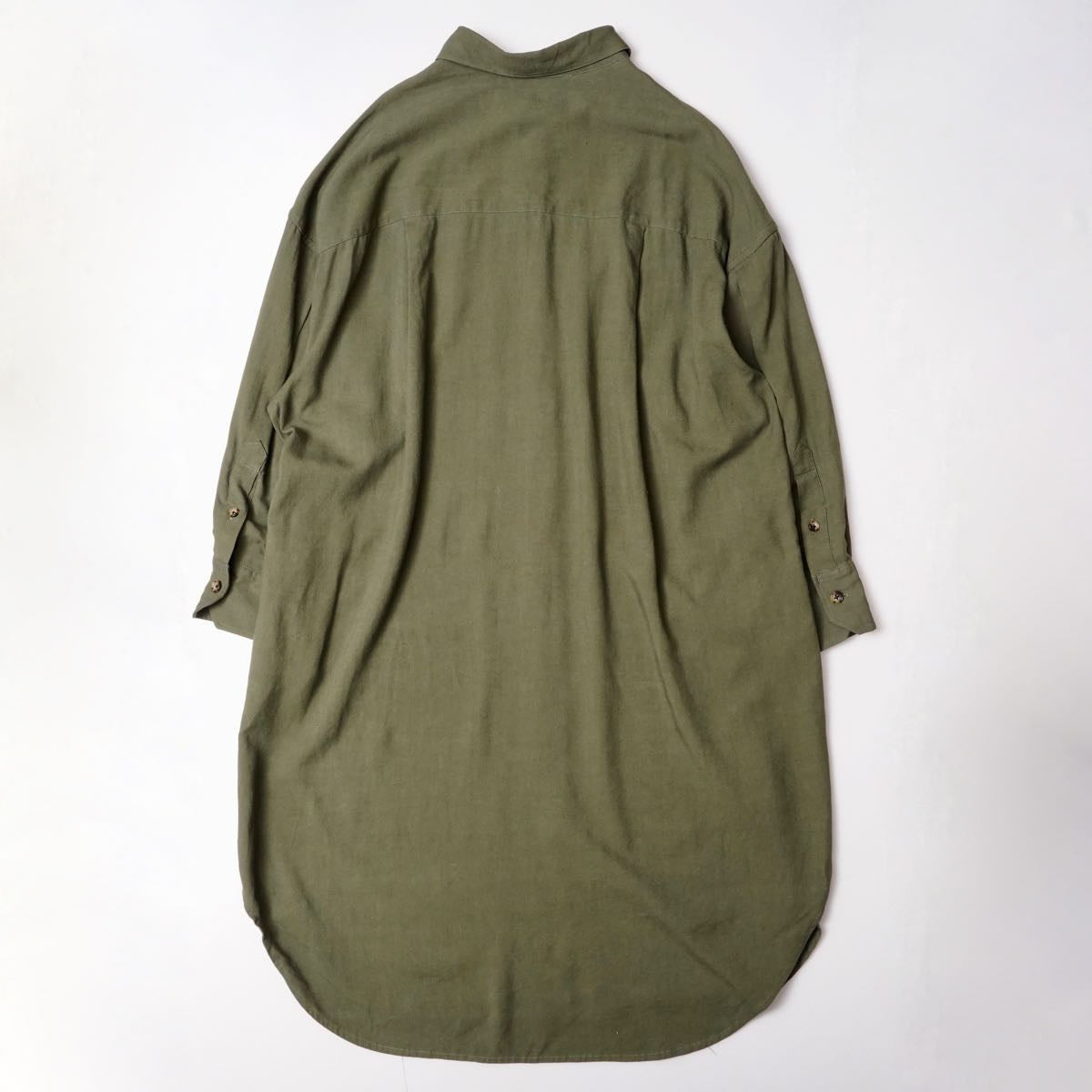 アドラーブル アーミーグリーン ビッグシルエット オックスフォード ロング シャツワンピース ADOLUVLE ORIGINAL ARMY-GREEN LONG SHIRT-DRESS