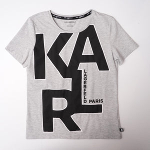 KARL LAGERFELD PARIS カールラガーフェルド グレー ビッグロゴ プリント Tシャツ GRAY LOGO PRINT TEE WOMEN