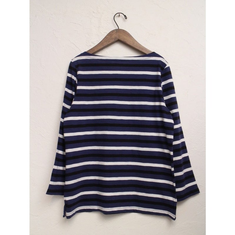 ジェークルー ネイビー×ホワイト×ブラック コットン ボートネック  長袖 Tシャツ カットソー J.CREW NAVY WHITE BLACK COTTON BOAT-NECK LONG-SLEEVE TEE STRIPED T-SHIRT WOMEN