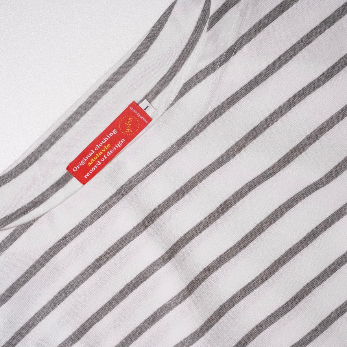アドラーブル オリジナル ホワイト×グレー ボーダー ビッグシルエット Tシャツ ドロップショルダー ボートネック ADOLUVLE ORIGINAL WHITE GRAY BORDER STRIPE TEE DROP-SHOULDER BOAT-NECK MADE IN JAPAN