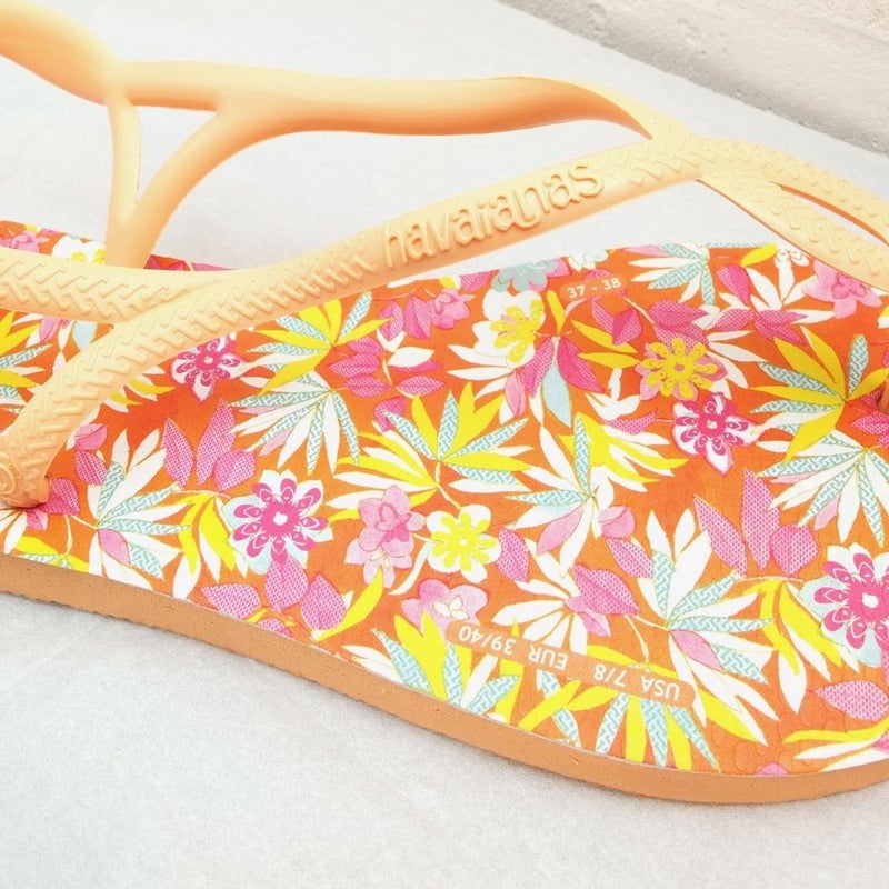 ハワイアナス×リバティ オレンジ 花柄 ビーチサンダル HAVAIANAS × LIBERTY ORANGE FLOWER BEACH SANDALS WOMENS