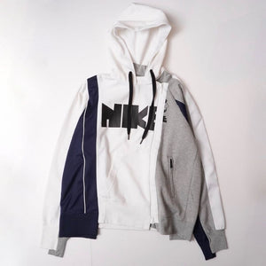 ナイキ×サカイ ホワイト×ネイビー×グレー×ブラック 2WAY ジップアップパーカー NIKE SACAI WHITE×NAVY×GRAY×BLACK ZIP-UP HOODIE