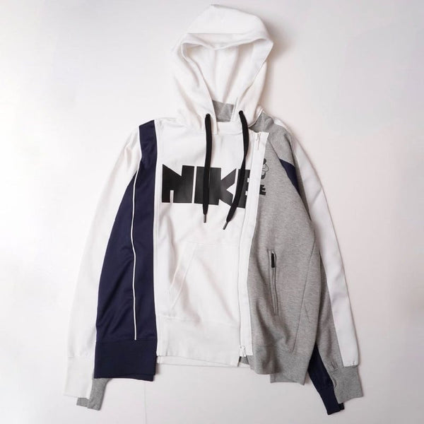 NIKE sacai hoodie White×Navy サイズXL