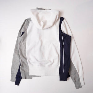 ナイキ×サカイ ホワイト×ネイビー×グレー×ブラック 2WAY ジップアップパーカー NIKE SACAI WHITE×NAVY×GRAY×BLACK ZIP-UP HOODIE