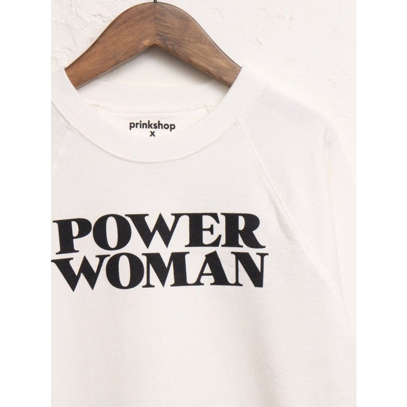 ジェイクルーコラボ ガールズ 「POWER WOMAN」プリント ホワイト ラグランスリーブ スウェット J.CREW × PRINKSHOP GIRLS INC. POWER WOMAN WHITE SWEAT-SHIRT RAGLAN SLEEVE WOMENS