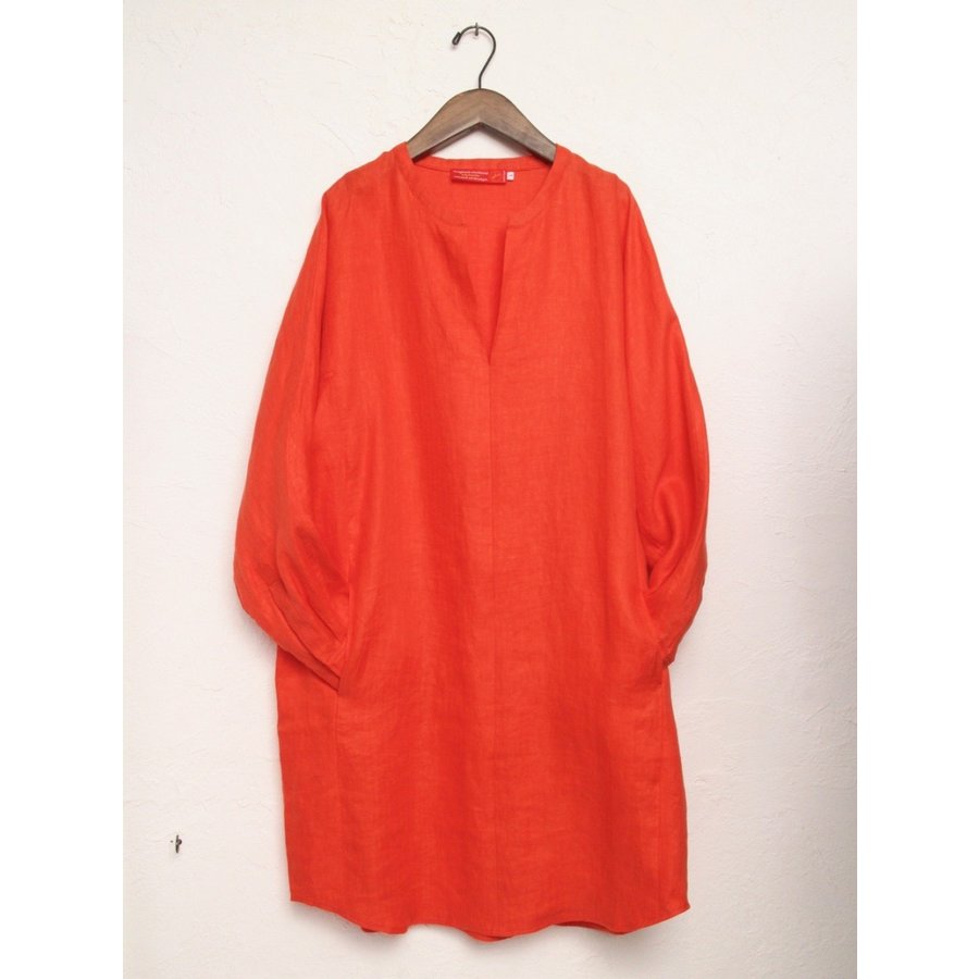 アドラーブル オレンジ コットンリネンスキッパーワンピース  ADOLUVLE ORIGINAL COTTON LINEN HERRINGBONE LONG SLEEVE DRESS ORANGE MADE IN JAPAN